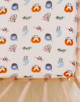 Characters fitted crib sheet from Nohm store, Arab-inspired crib sheet, ideal for babies and gifts from Dubai.