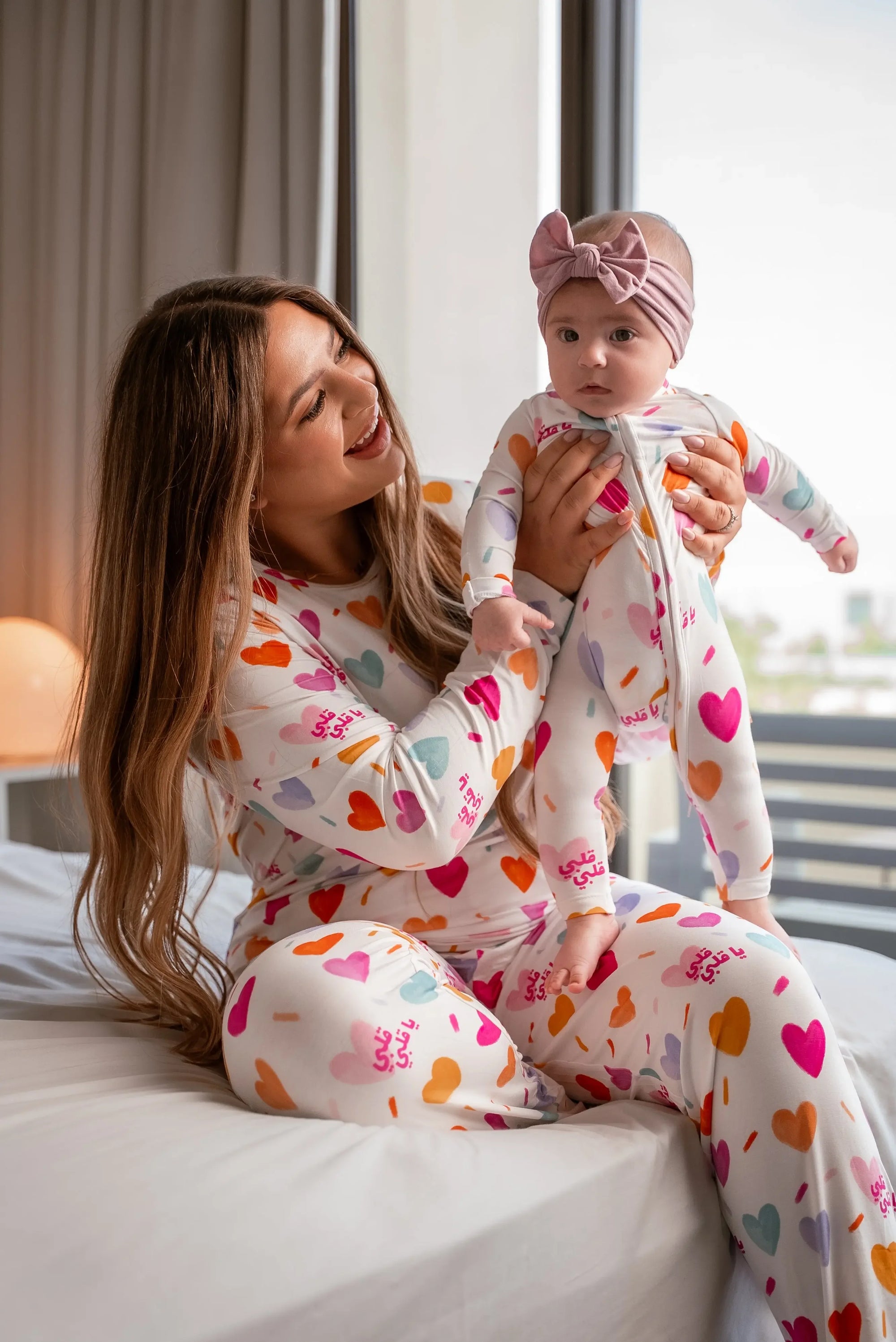 Mother and baby wearing matching Bamboo pyjamas made for comfort — ideal baby and children gift Dubai