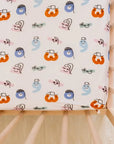 Characters fitted crib sheet from Nohm store, Arab-inspired crib sheet, ideal for babies and gifts from Dubai.