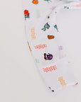 A close-up of the **Watermelon Pyjama** from the **Watermelon Bundle**, showing its colorful fruit-inspired pattern and soft, stretchy bamboo fabric with a foldable foot cover detail.
