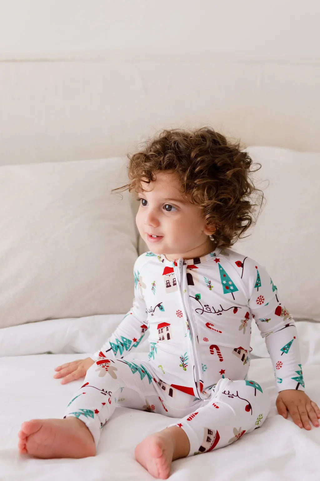 Christmas baby pyjama from Nohm store, festive and cozy Arabic heritage sleepwear for children, perfect gifts from Dubai