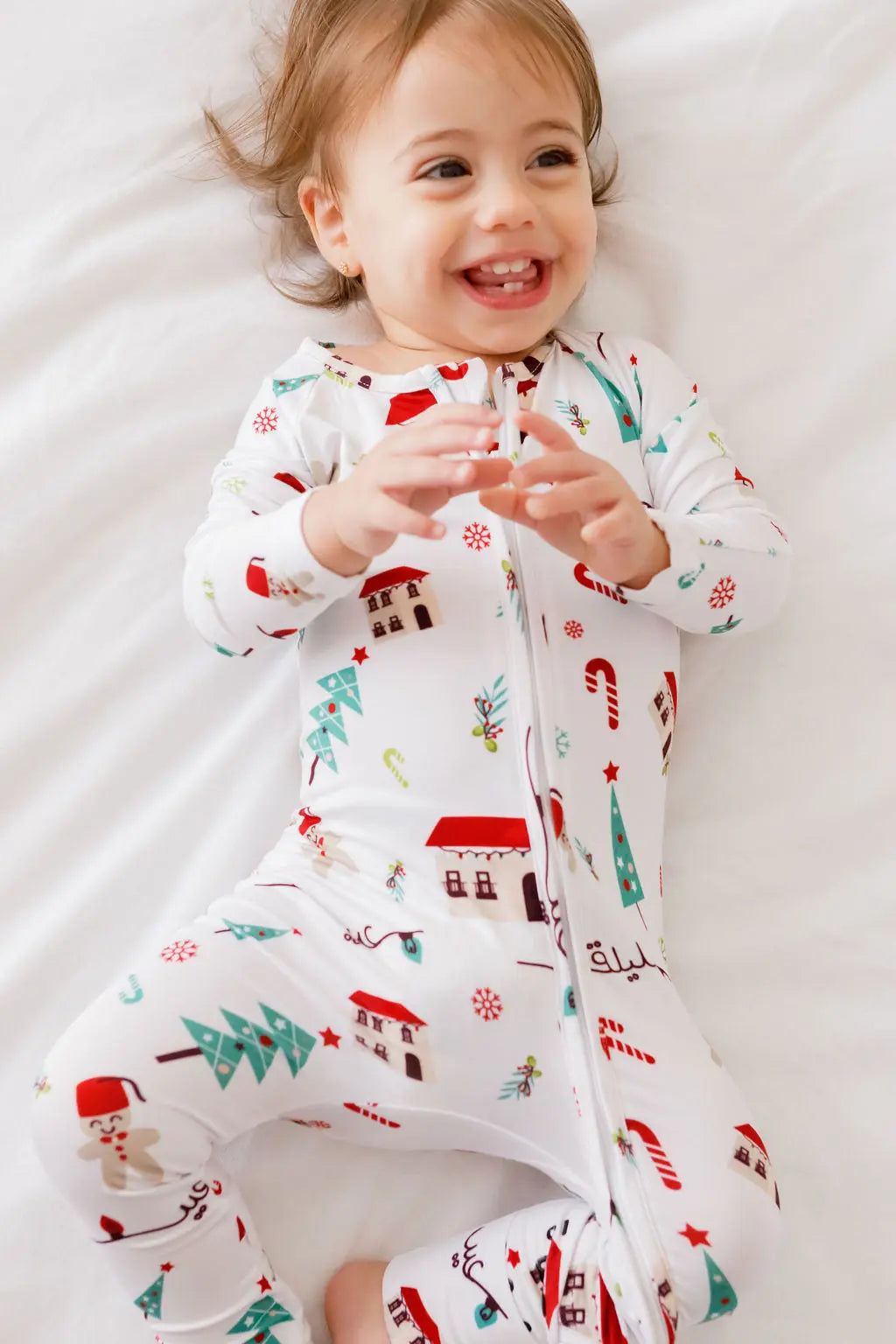 Christmas baby pyjama from Nohm store, festive and cozy Arabic heritage sleepwear for children, perfect gifts from Dubai.