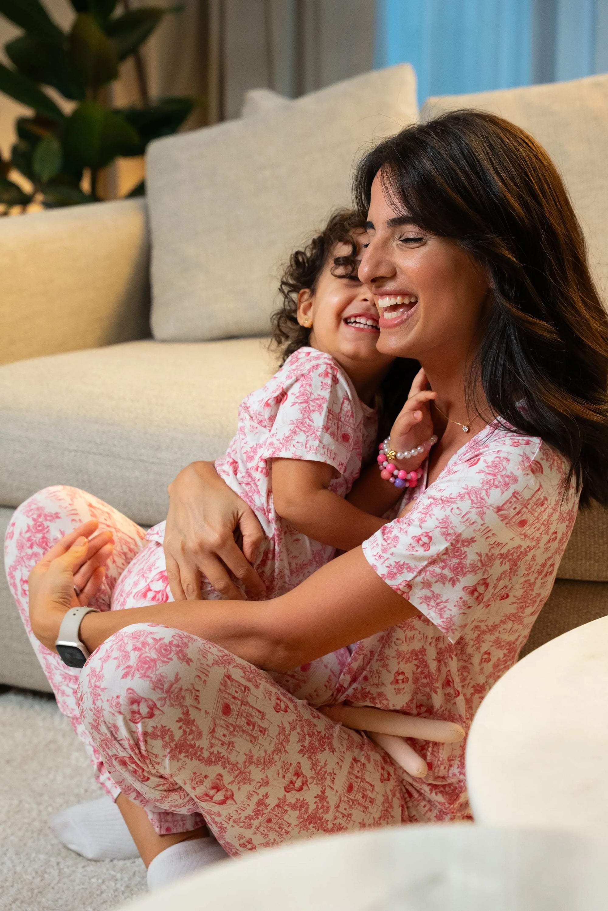 Matching bamboo pyjamas for mom and kids from Nohm Store, Dubai UAE.